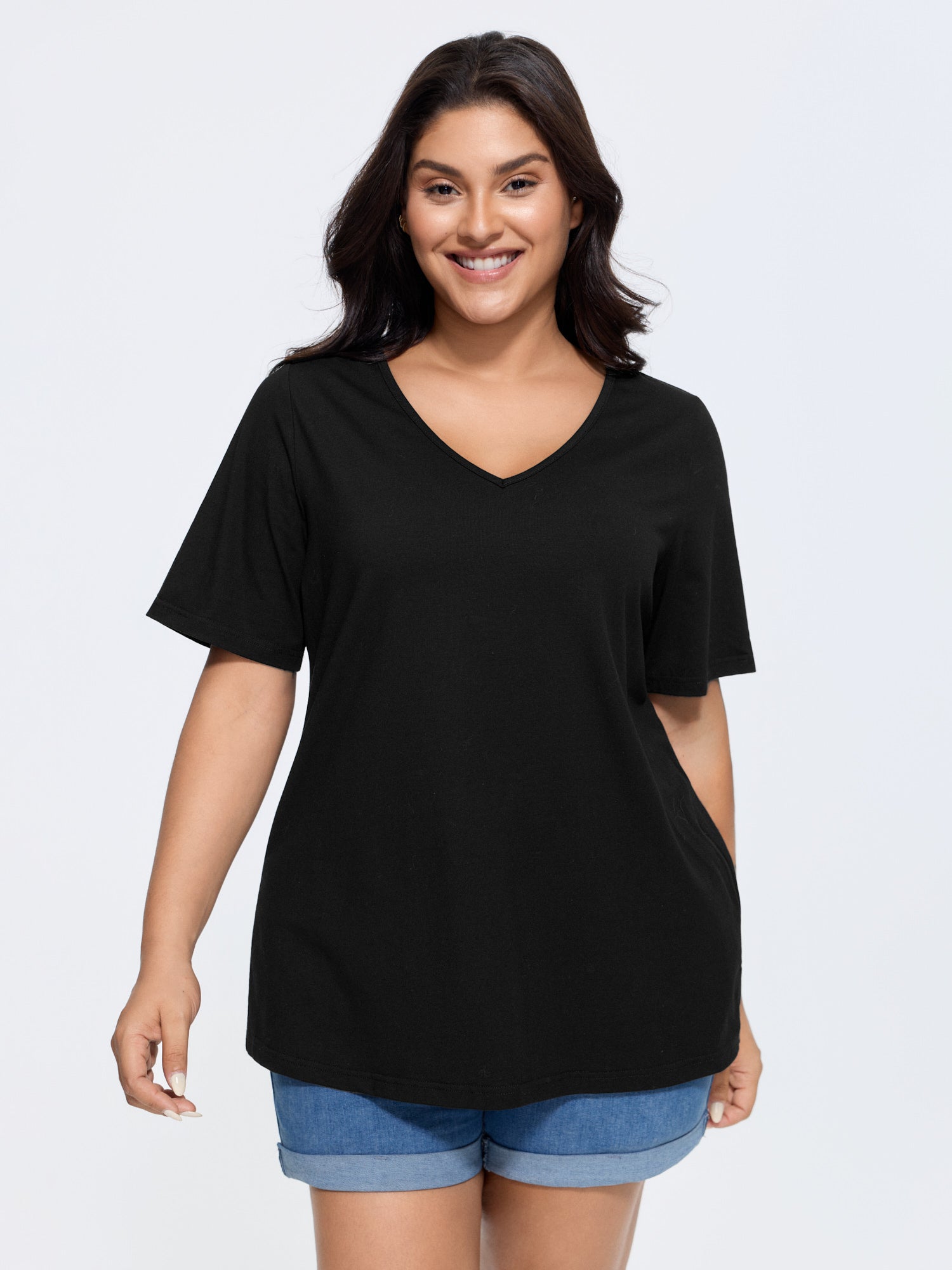 Plus Size Cotton V-Neck T-Shirt