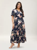 Plus Size Ditsy Floral Flutter-Sleeve Maxi Dress