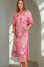 Leah Paisley Midi Shirt Dress – Pink by Aurelia Sun