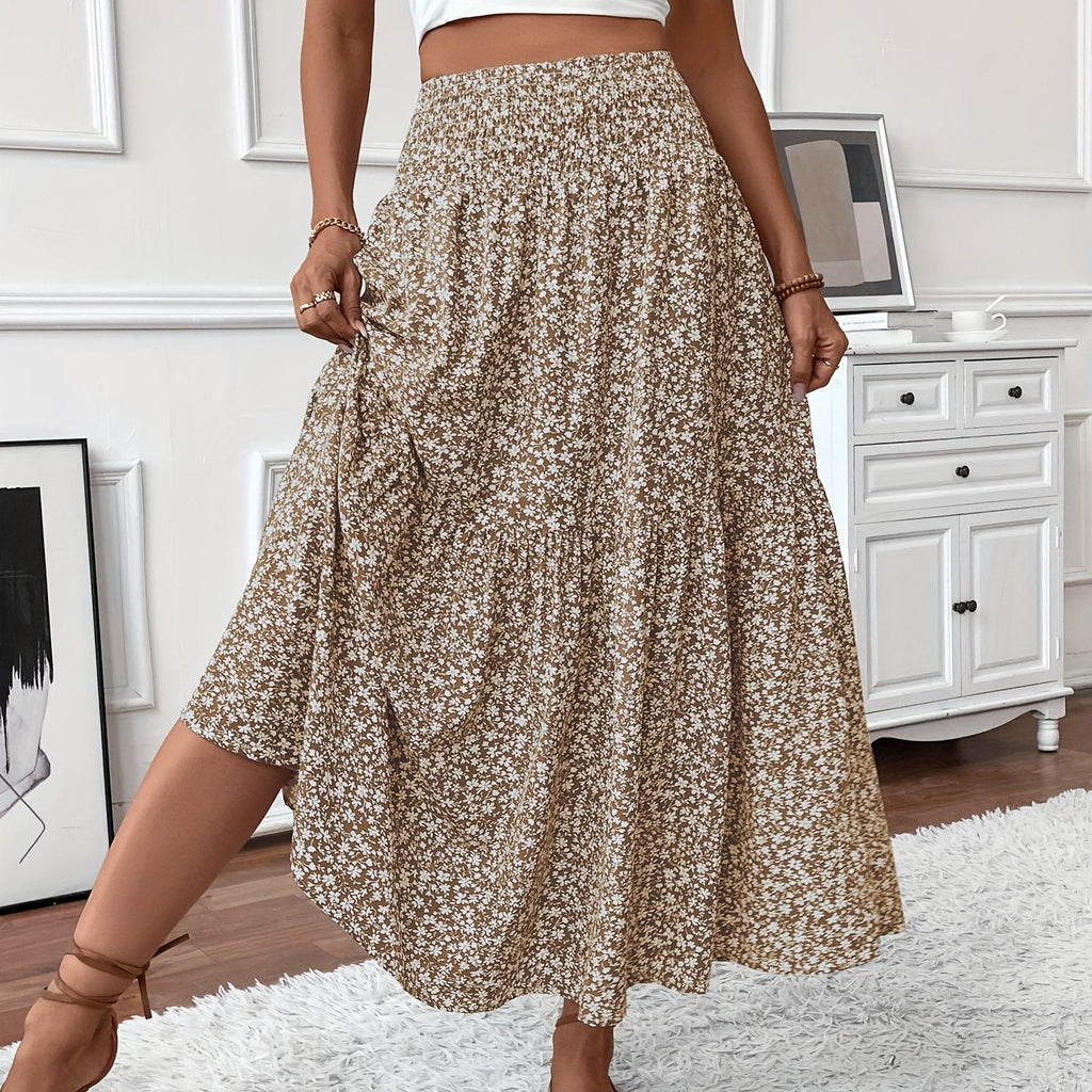 Elena Ditsy Floral Midi Skirt – Beige/Multi