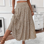 Elena Ditsy Floral Midi Skirt – Beige/Multi