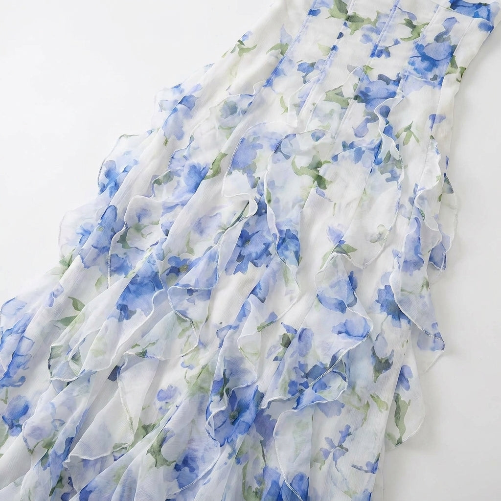 Floral Corset Ruffle Maxi Dress