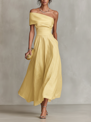 Soleil One Shoulder Linen Dress