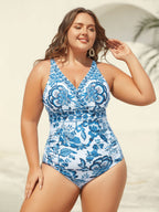 Plus Size Floral Swimsuit & Mesh Sarong Set