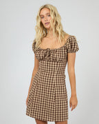 Wynn Gingham Puff-Sleeve Mini Dress – Brown in Brown by Aurelia Sun