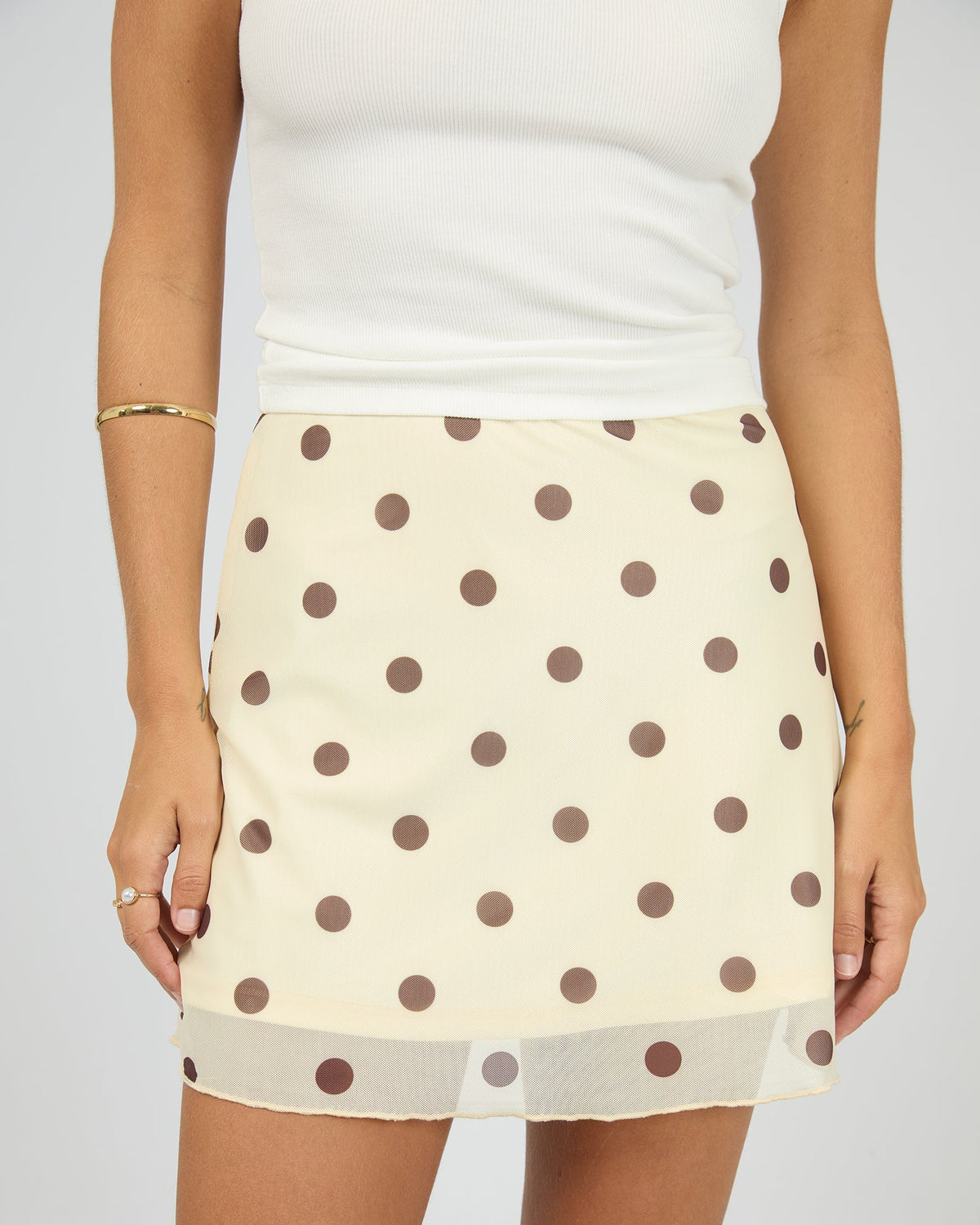 Cali Polka-Dot Ruffle Mini Skirt – Yellow in Yellow by Aurelia Sun