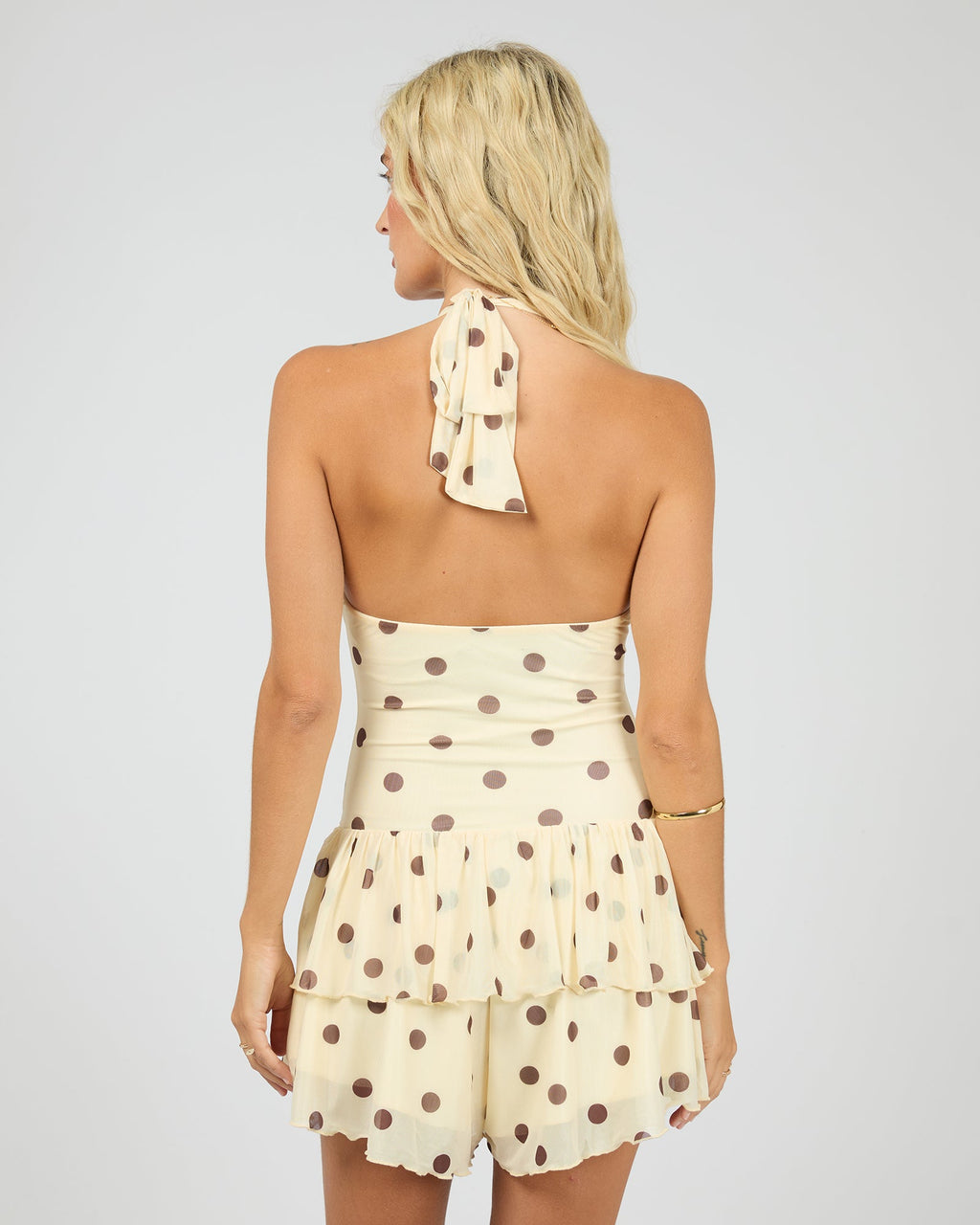 Cali Polka-Dot Halter Playsuit – Yellow in Yellow by Aurelia Sun