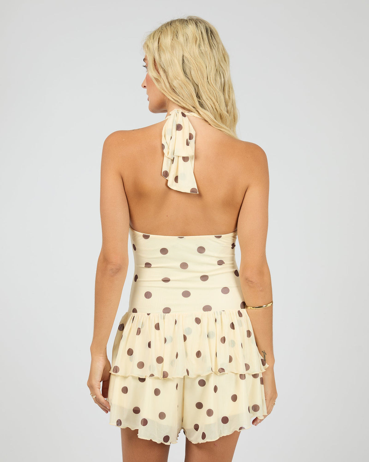 Cali Polka-Dot Halter Playsuit – Yellow in Yellow by Aurelia Sun