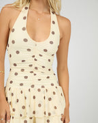 Cali Polka-Dot Halter Playsuit – Yellow in Yellow by Aurelia Sun