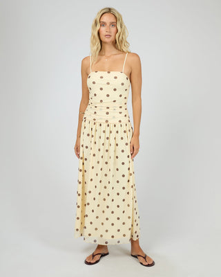 Cali Polka-Dot Mesh Maxi Dress – Yellow