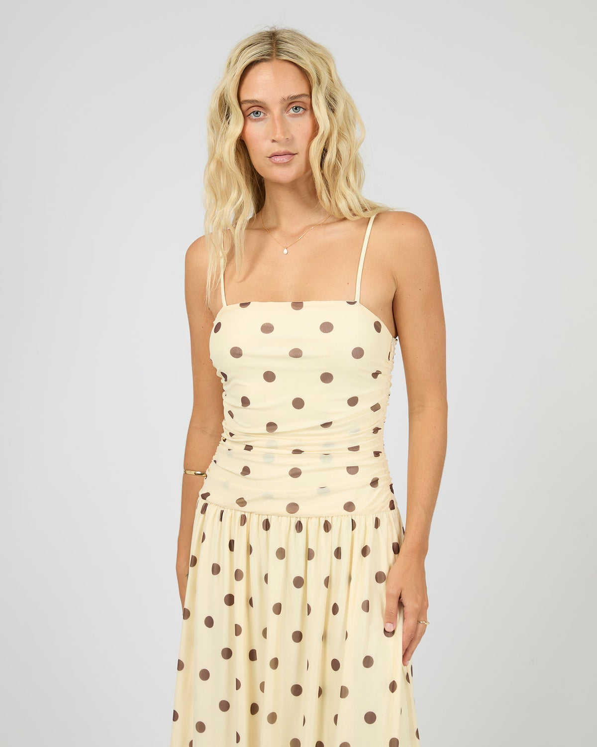 Cali Polka-Dot Mesh Maxi Dress – Yellow in Yellow by Aurelia Sun