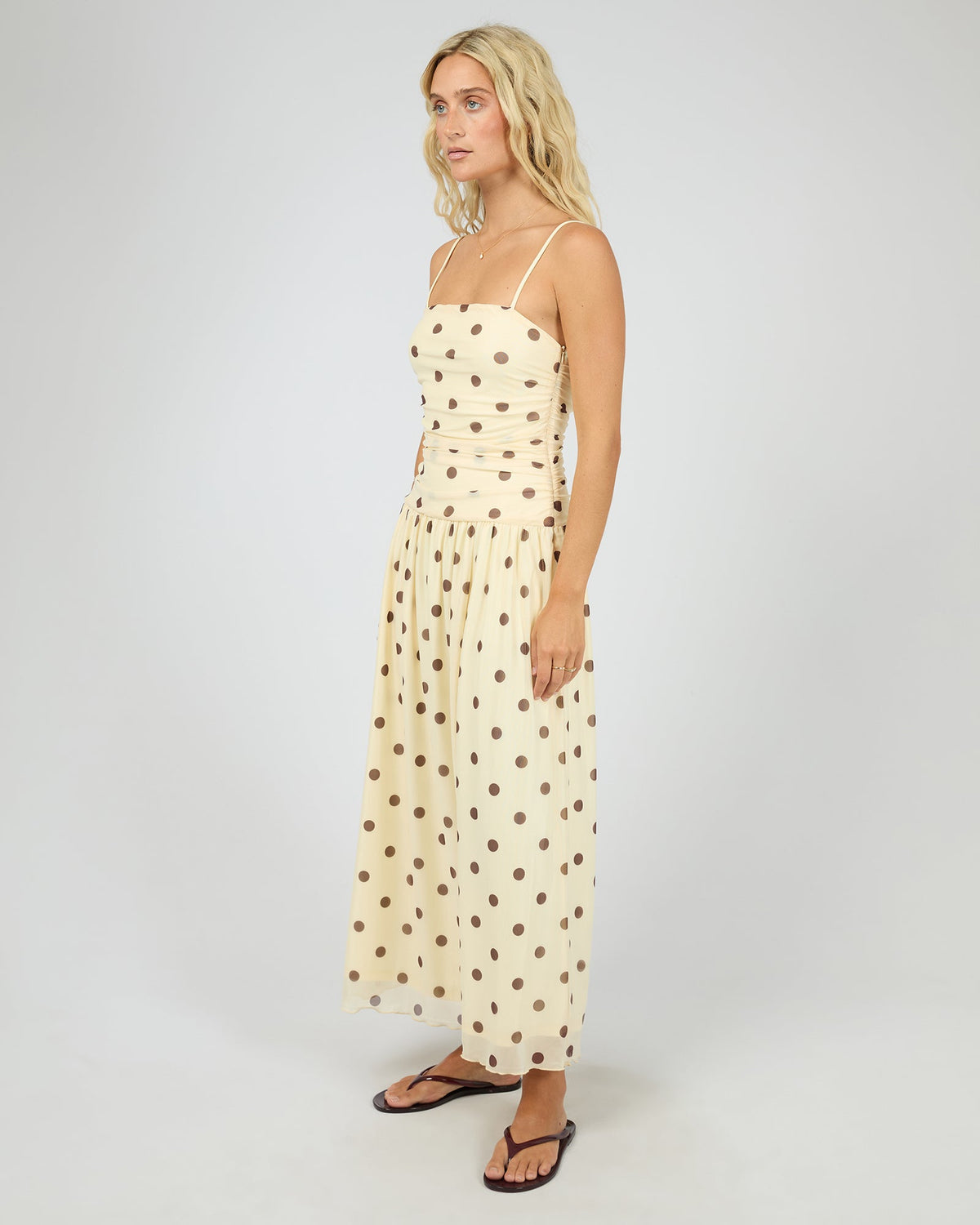 Cali Polka-Dot Mesh Maxi Dress – Yellow in Yellow by Aurelia Sun