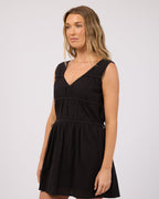 Heidi Ruched Cotton-Linen Mini Dress – Black in Black by Aurelia Sun