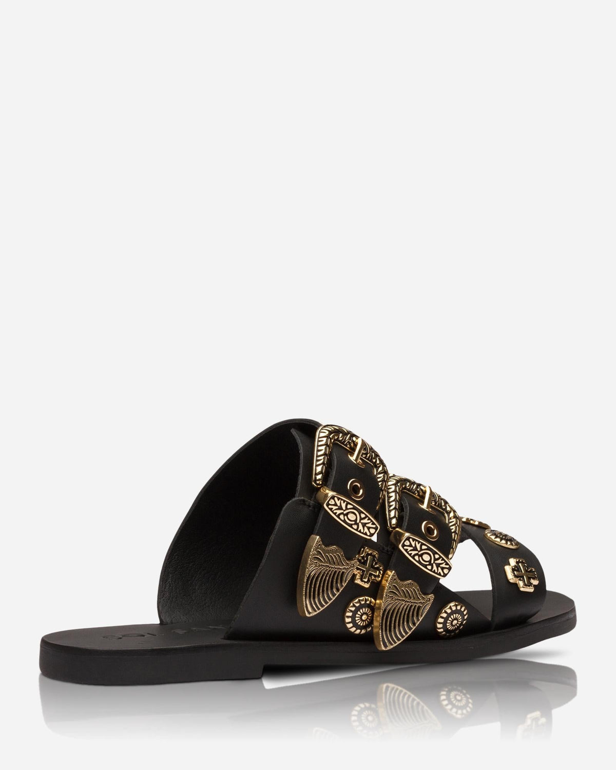Eastwood Western Leather Slide – Black/Gold by Aurelia Sun