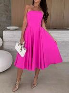 Women's Strapless Ruched Midi Dress – Pink