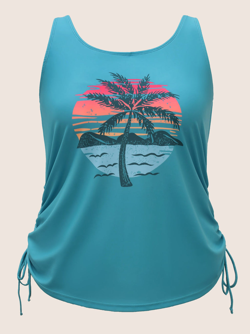 Plus Size Tropical Drawstring Swim Top