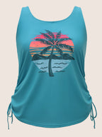 Plus Size Tropical Drawstring Swim Top
