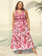Plus Size Floral Swimsuit & Mesh Sarong Set