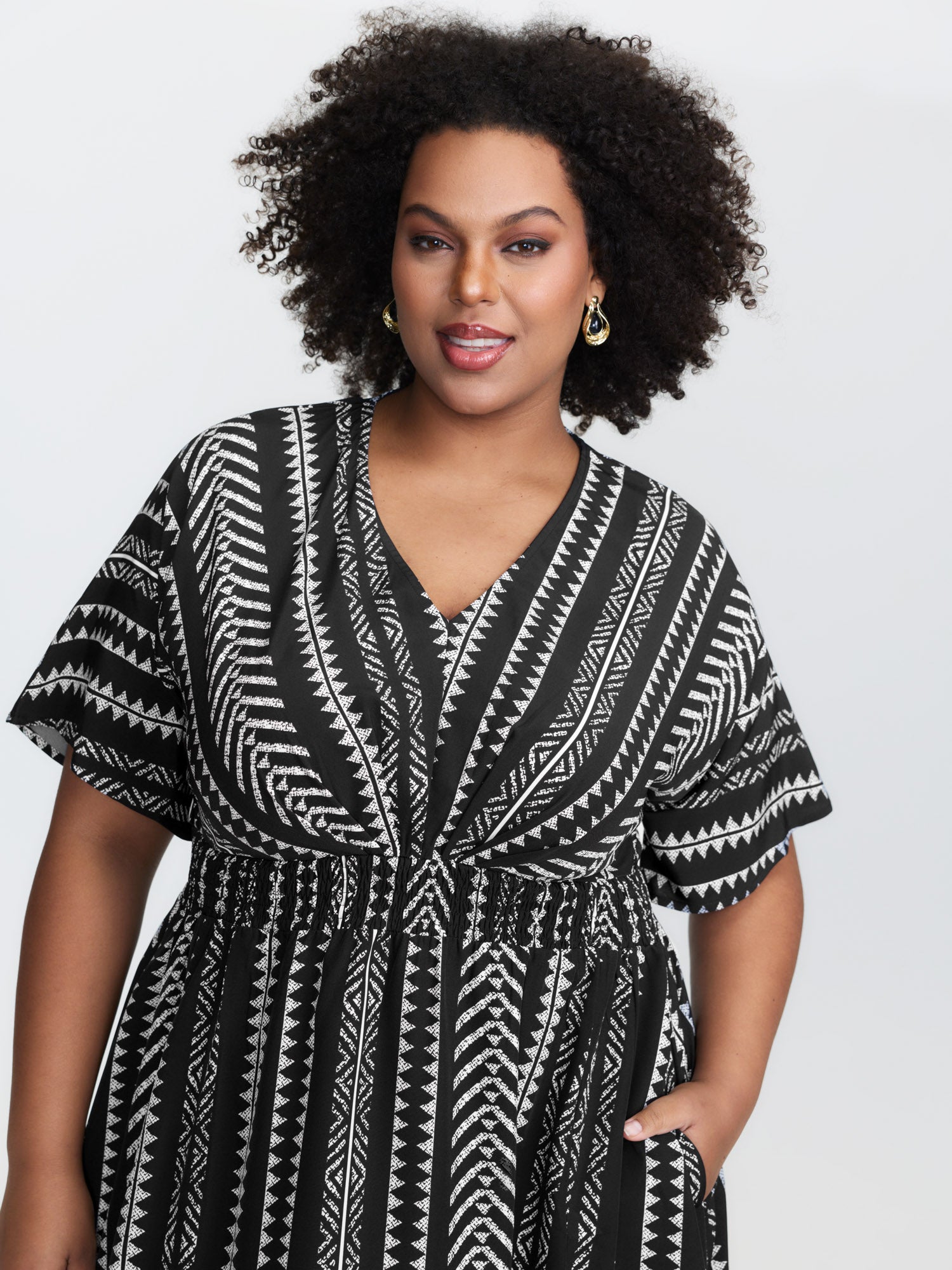 Plus Size Shirred Split-Hem Midi Dress