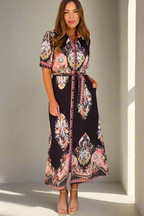 Gidget Embroidered Print Maxi Shirt Dress – Black by Aurelia Sun