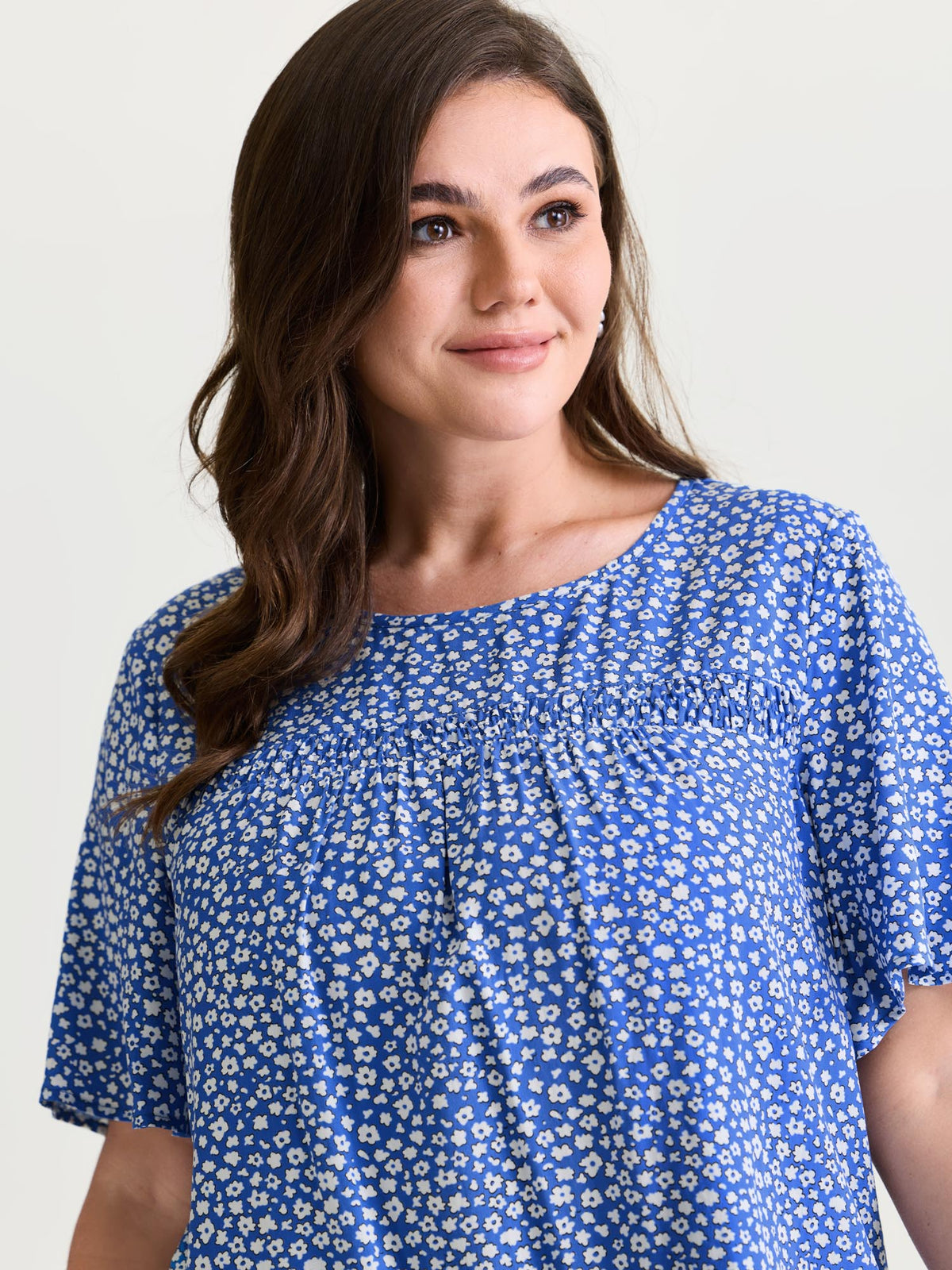 Plus Size Floral Ruffle-Sleeve Blouse