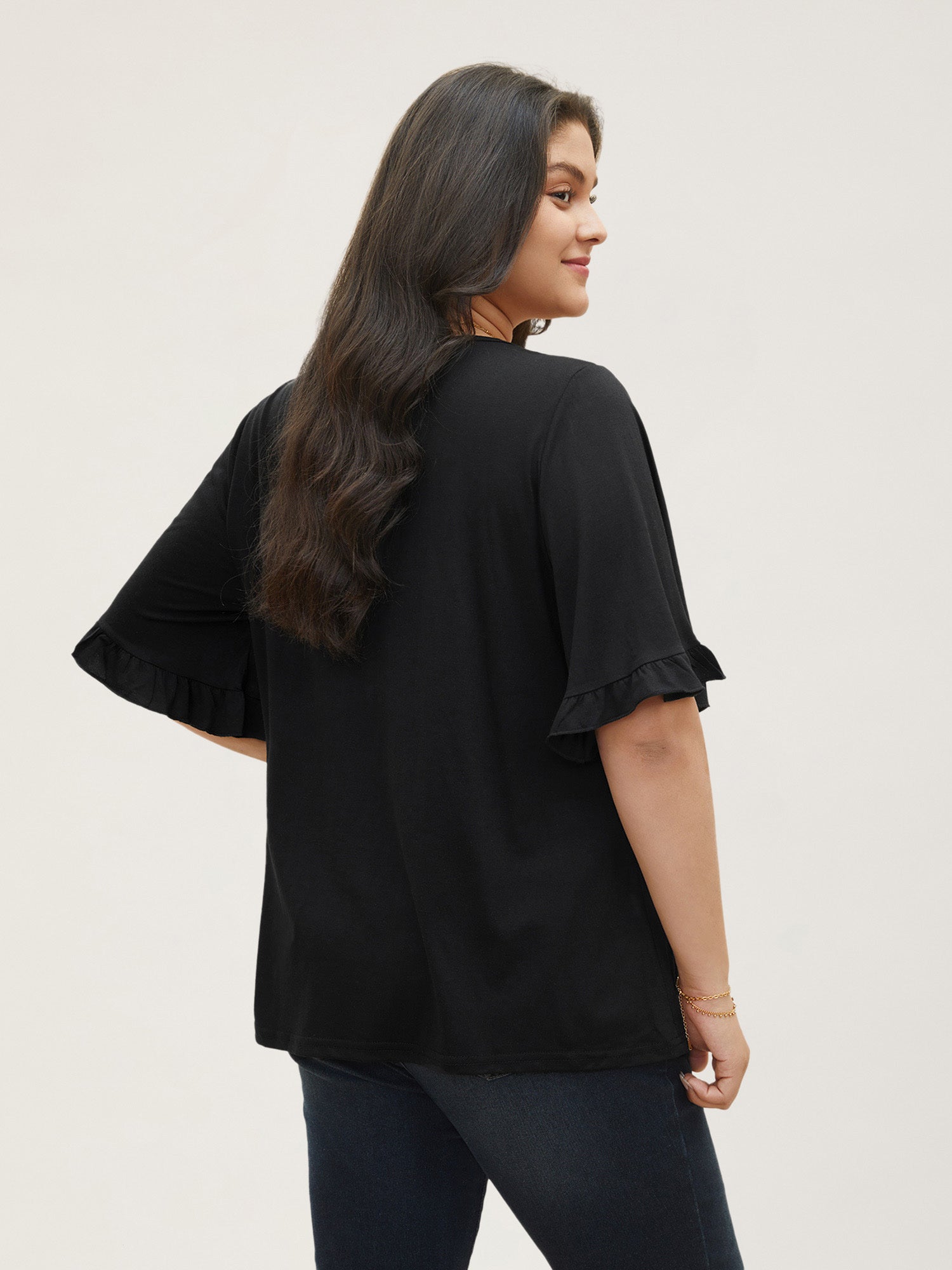 Plus Size Ruffle-Sleeve Jersey T-Shirt