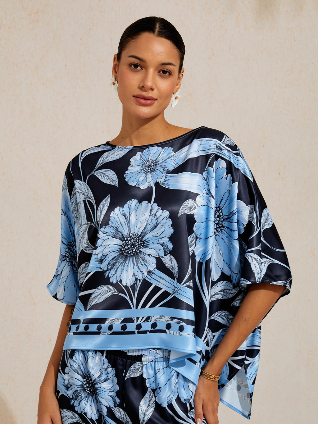 Golden Petal Satin Batwing Top by Aurelia Sun