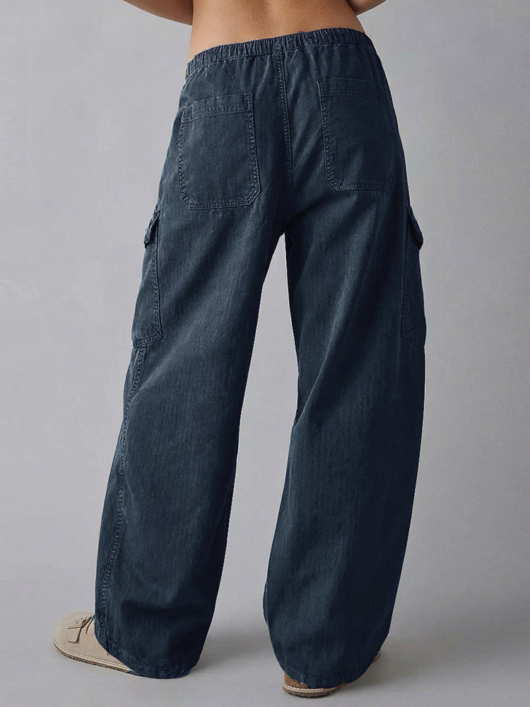 High-Waist Cotton Barrel Utility Pants