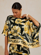 Golden Petal Satin Batwing Top in Berry Red by Aurelia Sun