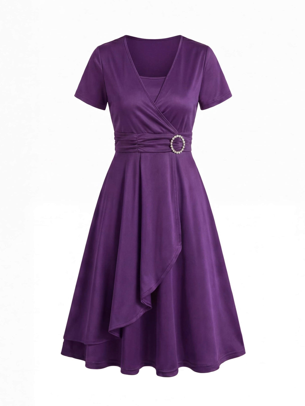 Rhinestone-Waist Asymmetric Midi Dress