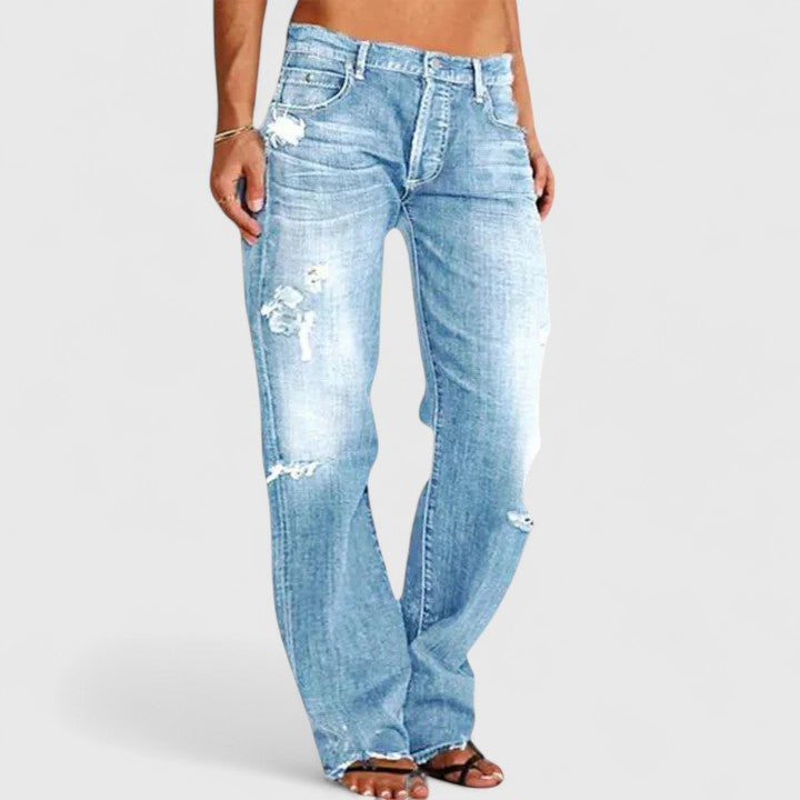 Distressed Wide-Leg Flare Jeans