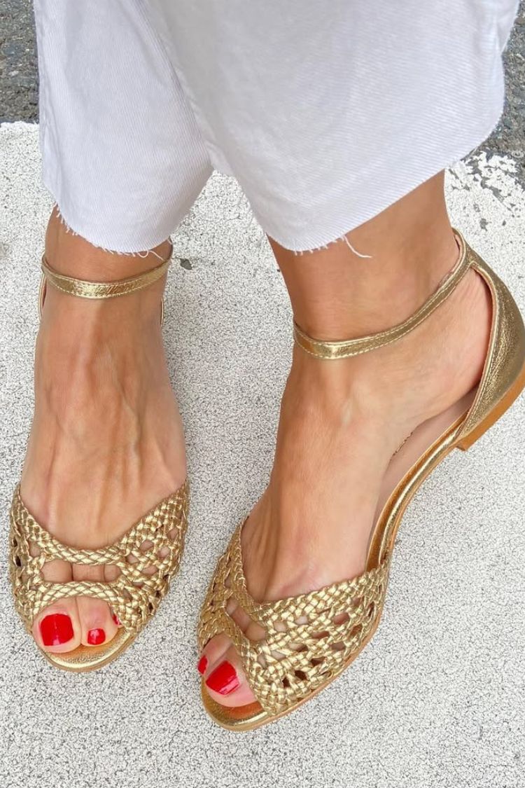 Isadora Woven Leather Sandals – Gold
