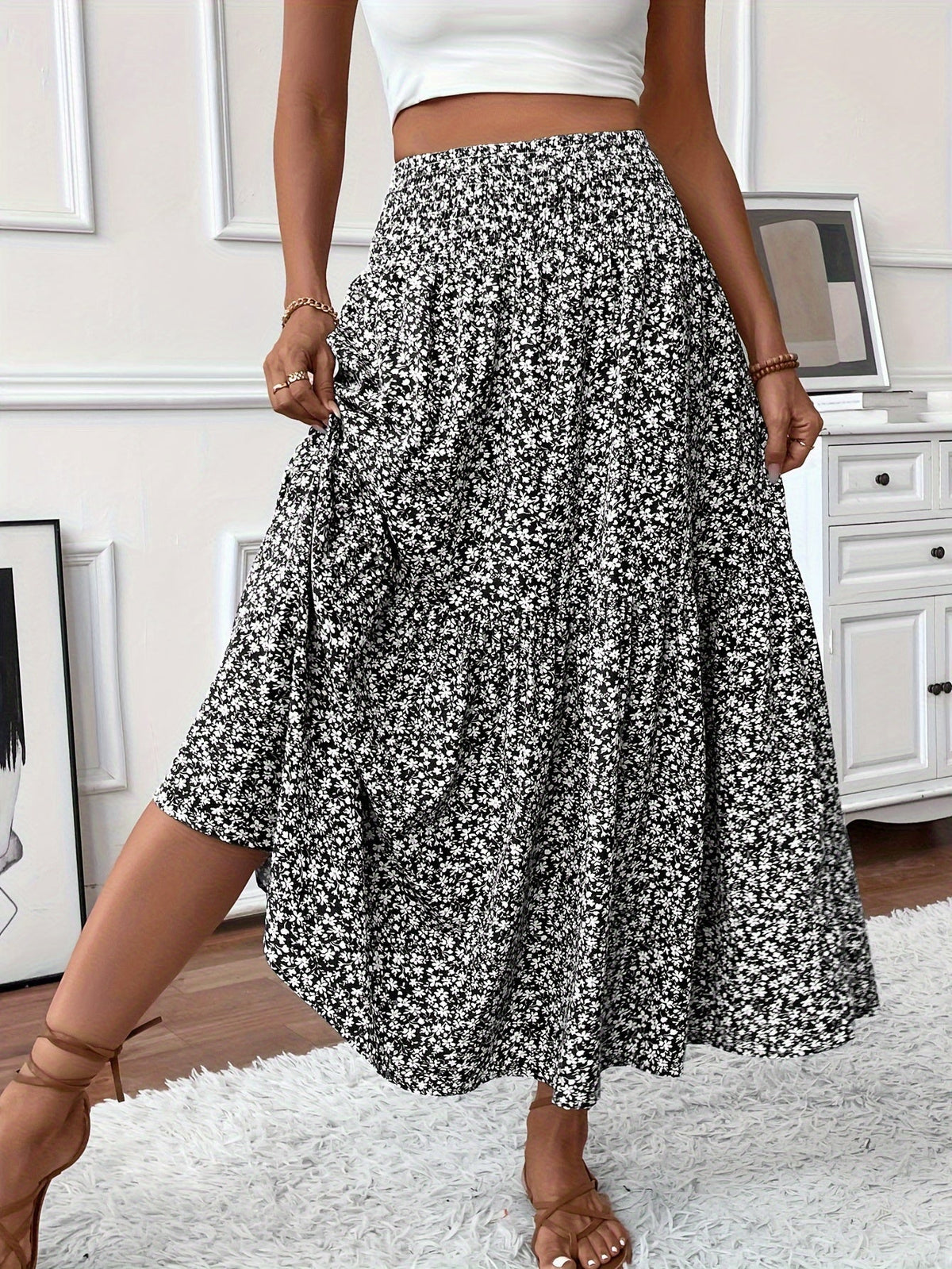 Elena Ditsy Floral Midi Skirt – Orange/Multi