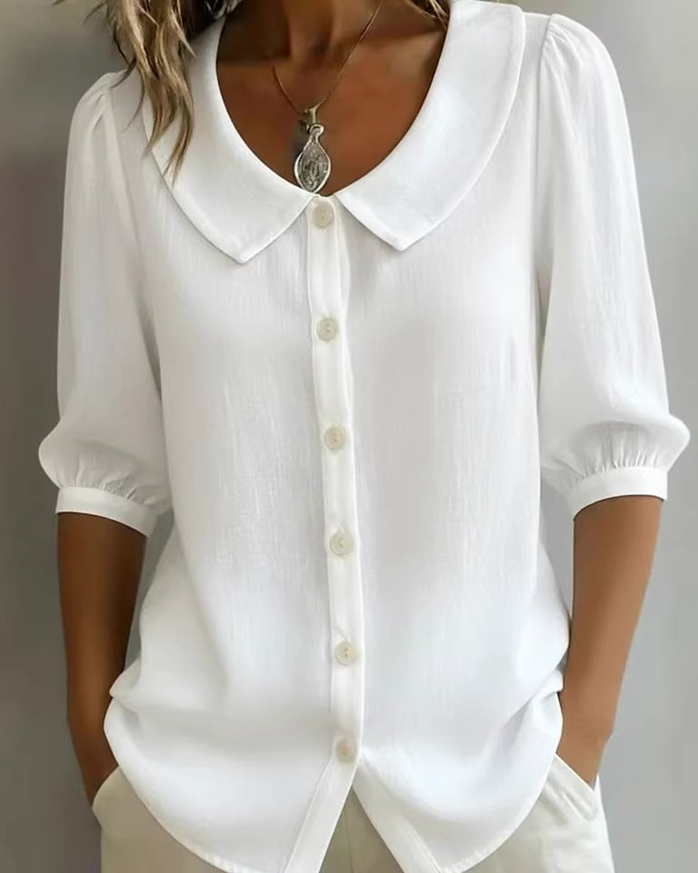 Women's Loose Short-Sleeve Blouse – White
