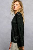 Women's Open-Weave Knit Sweater – Black