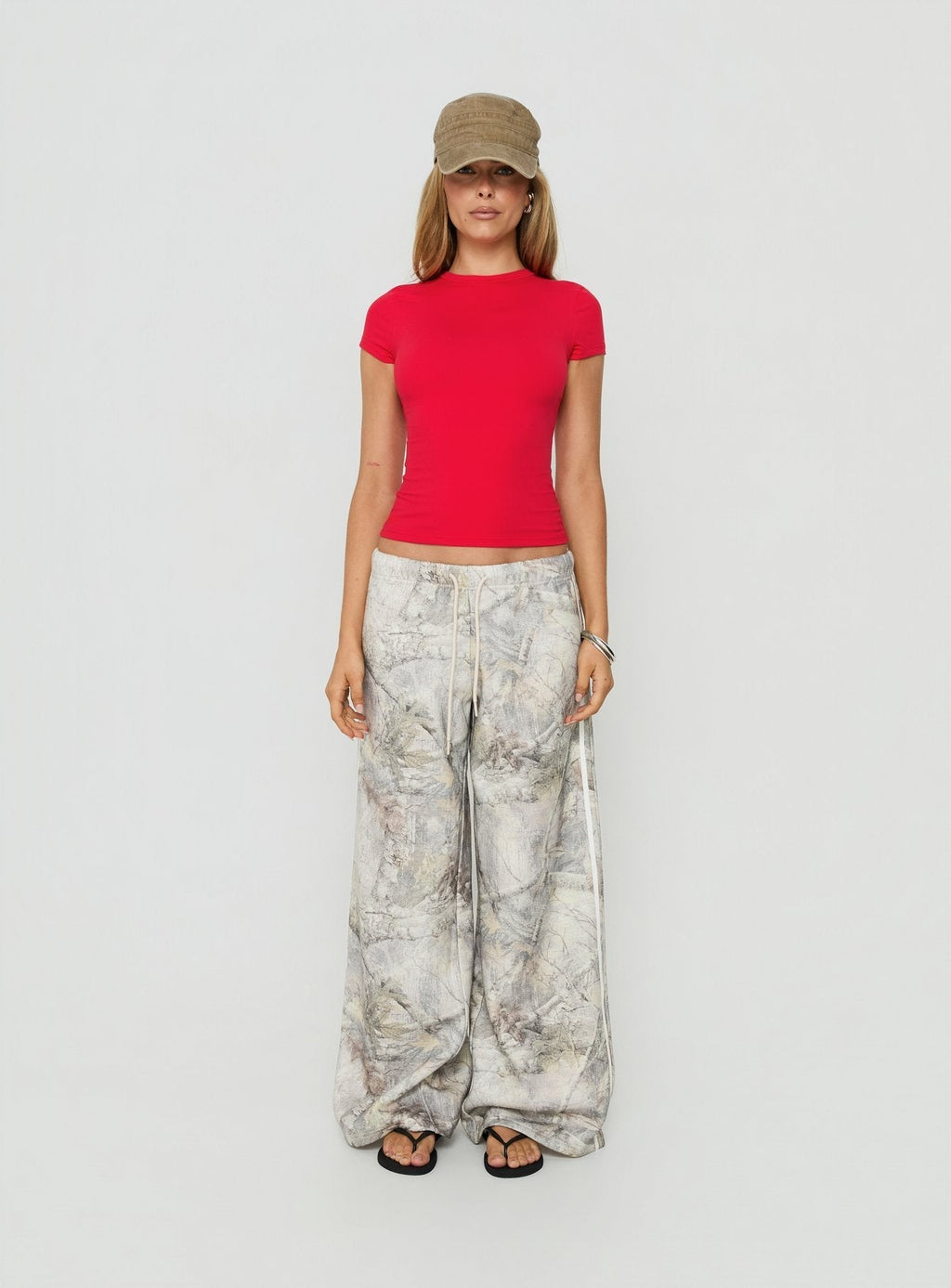 Wide-Leg Drawstring Sweatpants – Green Camo