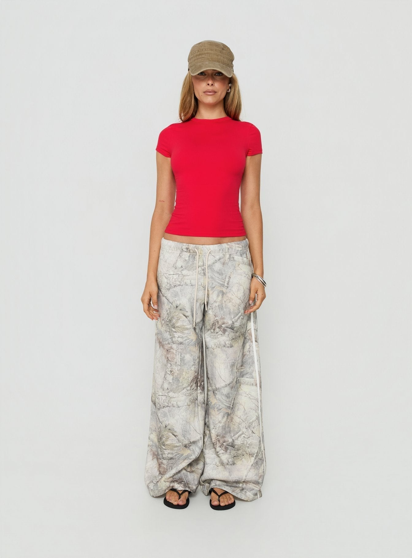 Wide-Leg Drawstring Sweatpants – Green Camo