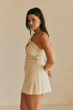 One-Shoulder Cotton Mini Dress — Beige