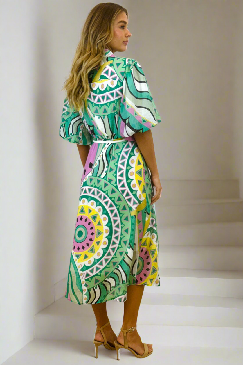 Leah Printed Midi Shirt Dress – Mint by Aurelia Sun