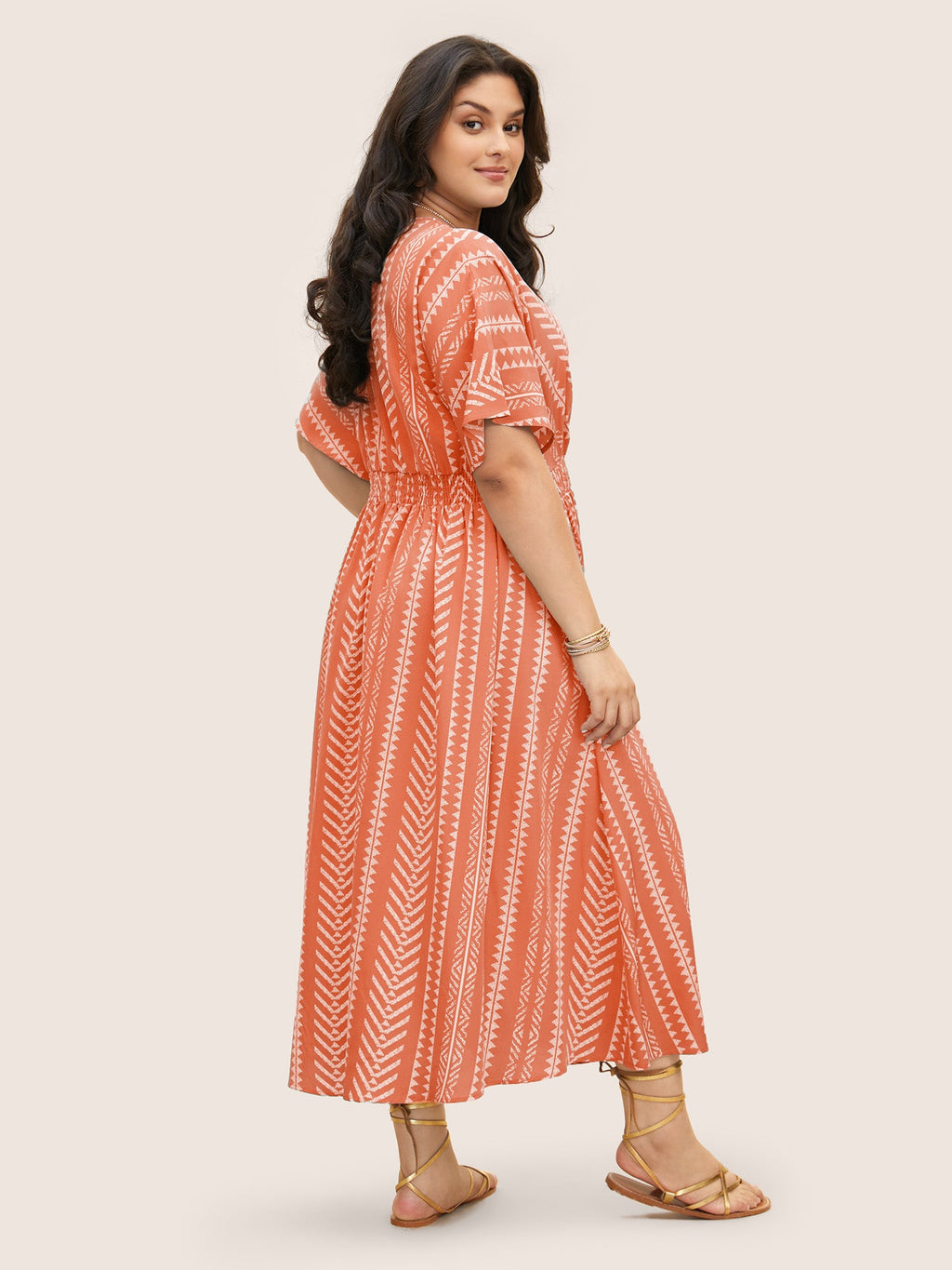 Plus Size Shirred Split-Hem Midi Dress