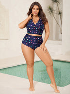 Plus Size Leopard Cross-Strap Bikini Top