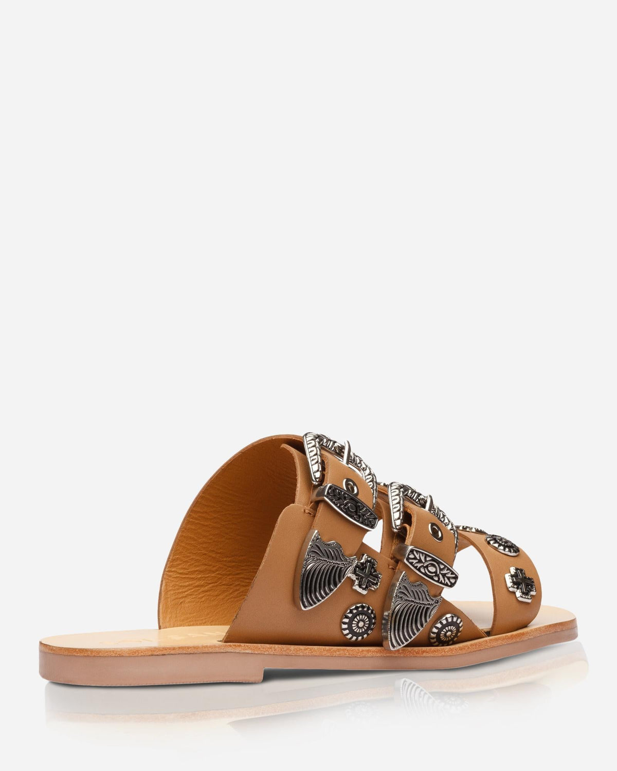 Eastwood Leather Slide – Tan/Silver by Aurelia Sun