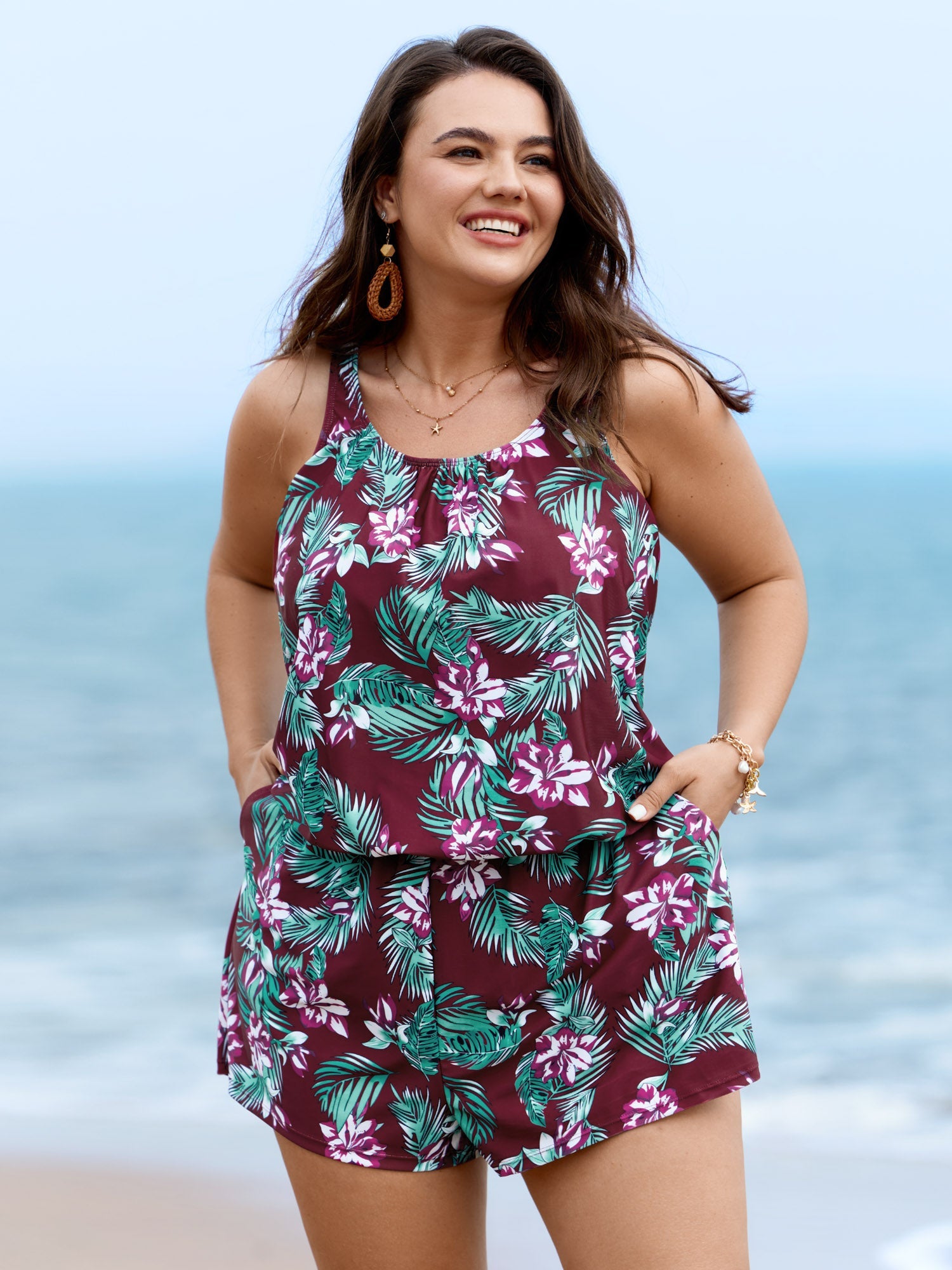 Plus Size Tropical Floral One-Piece Swimsuit