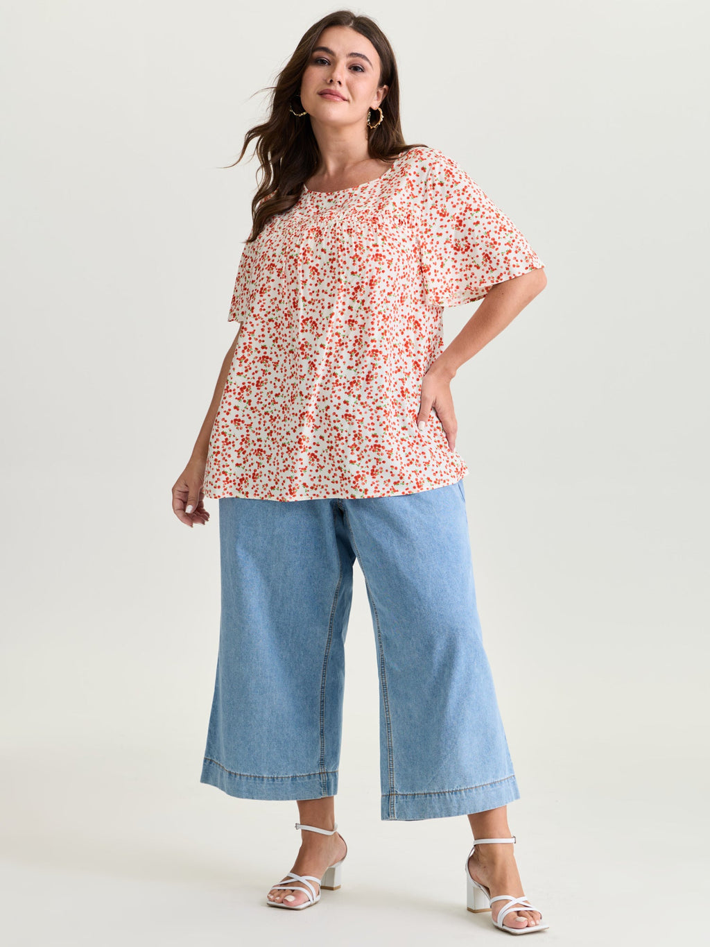 Plus Size Floral Ruffle-Sleeve Blouse