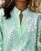 Brielle Soft-Touch Floral Blouse – Green/Grey