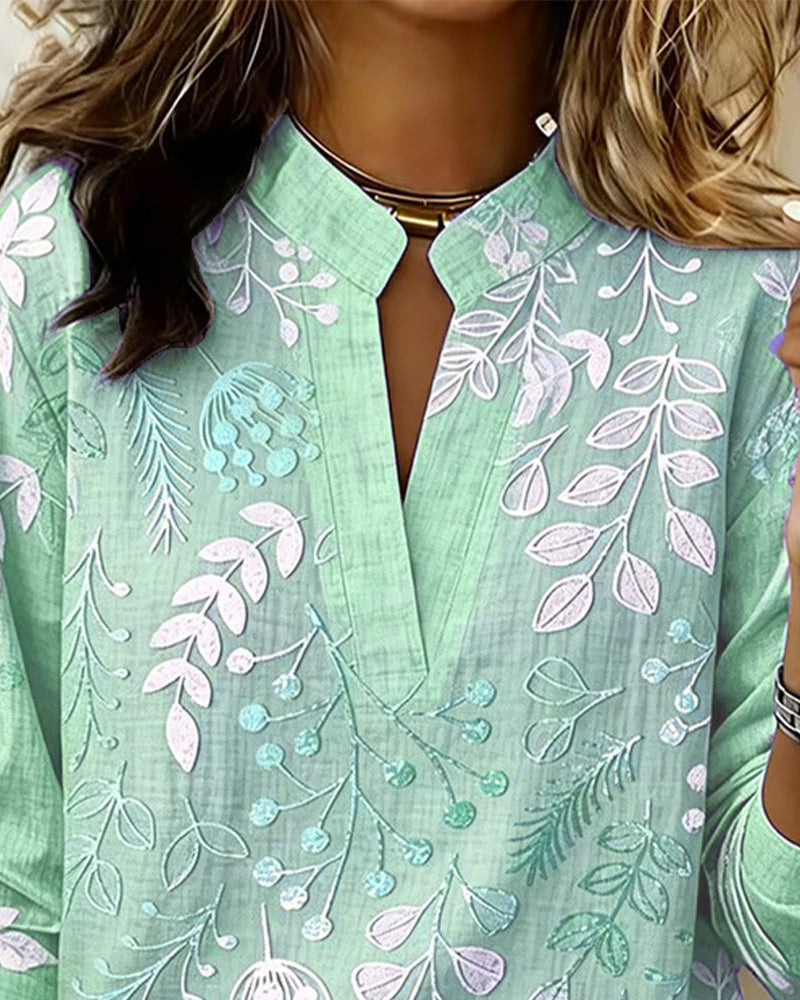 Brielle Soft-Touch Floral Blouse – Green/Grey