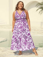 Plus Size Floral Swimsuit & Mesh Sarong Set
