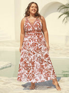 Plus Size Floral Swimsuit & Mesh Sarong Set