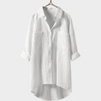 Maeve Long-Sleeve Button-Up Blouse in White by Aurelia Sun