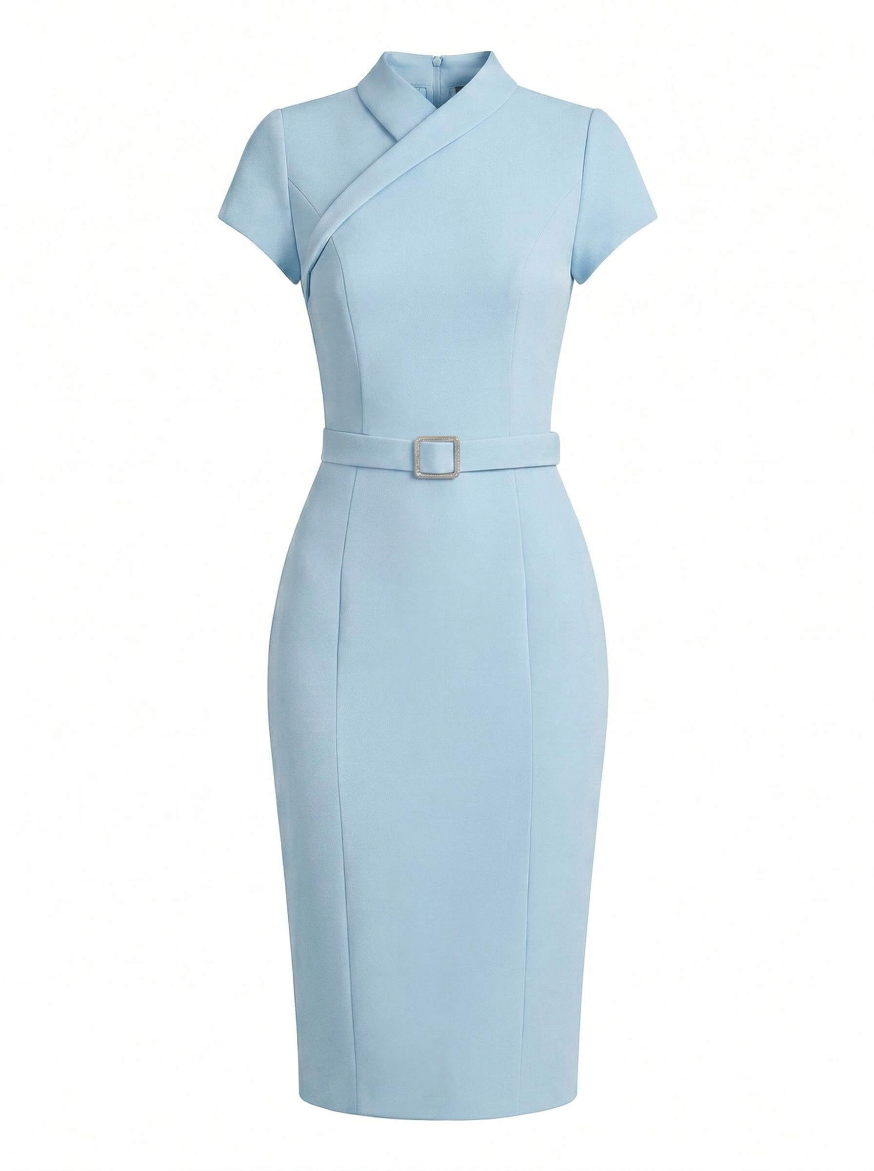 Wrap-Neck Cap-Sleeve Midi Dress